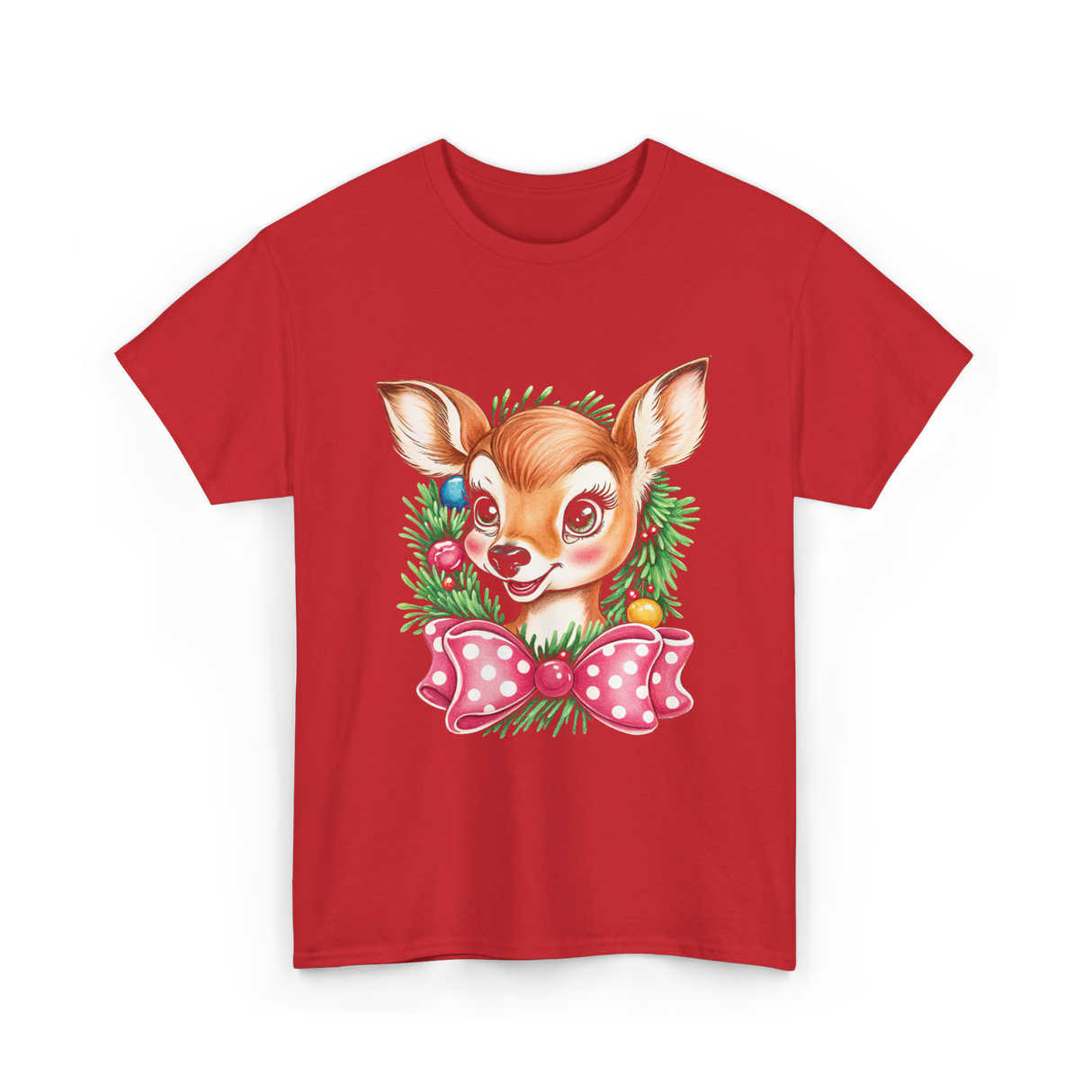 Cute Baby Deer Christmas Kids T-Shirt - Red