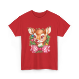 Cute Baby Deer Christmas Kids T-Shirt - Red