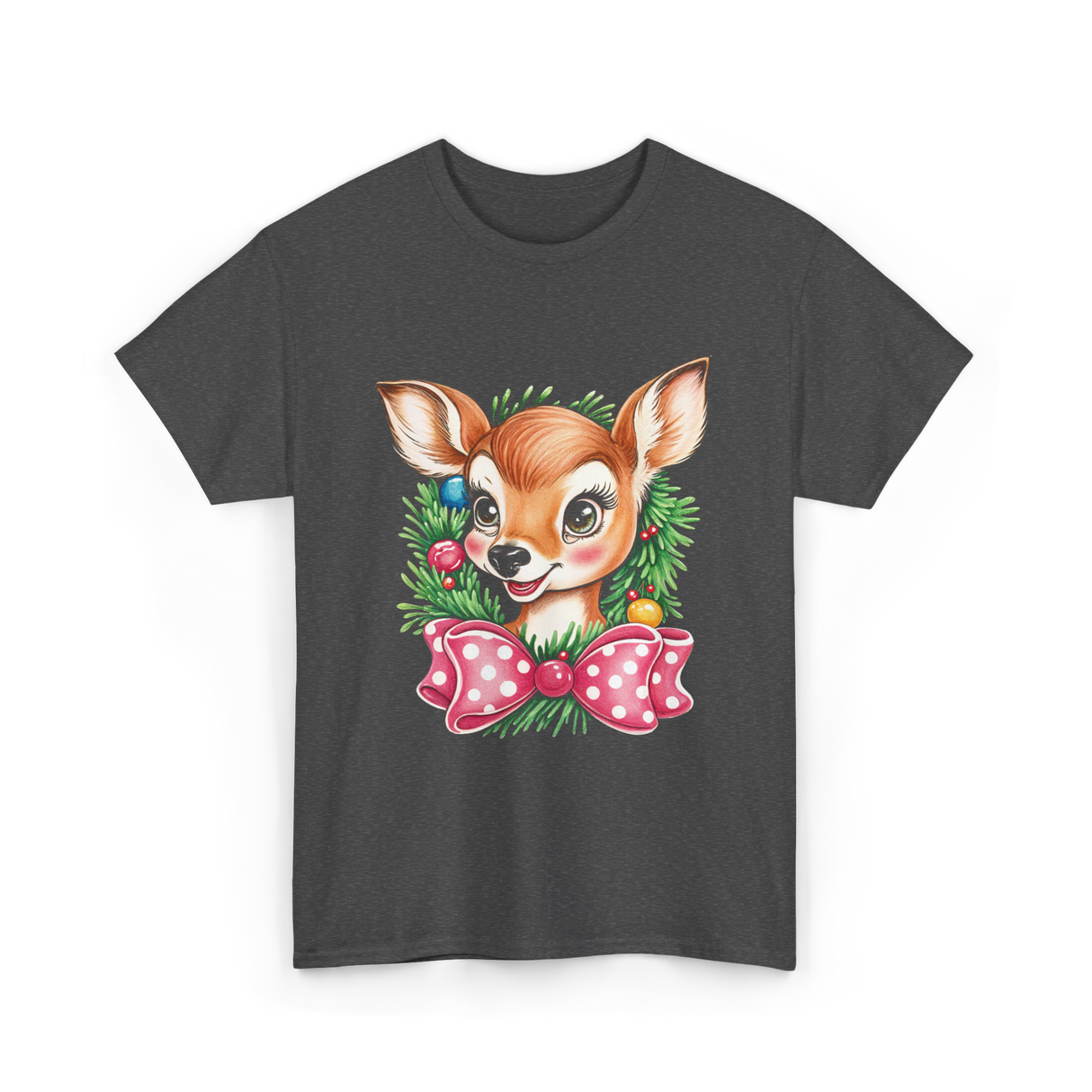 Cute Baby Deer Christmas Kids T-Shirt - Dark Heather