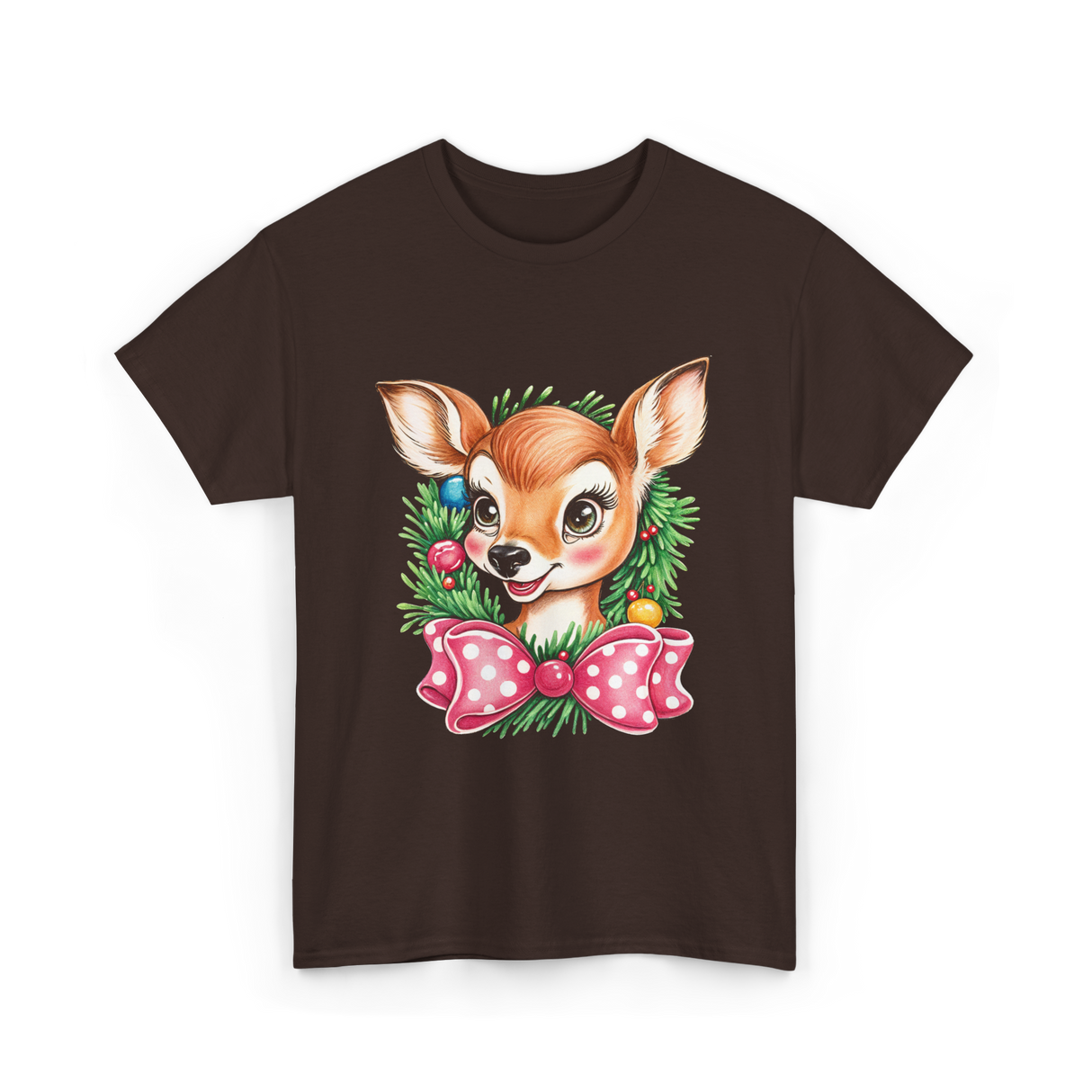 Cute Baby Deer Christmas Kids T-Shirt - Dark Chocolate