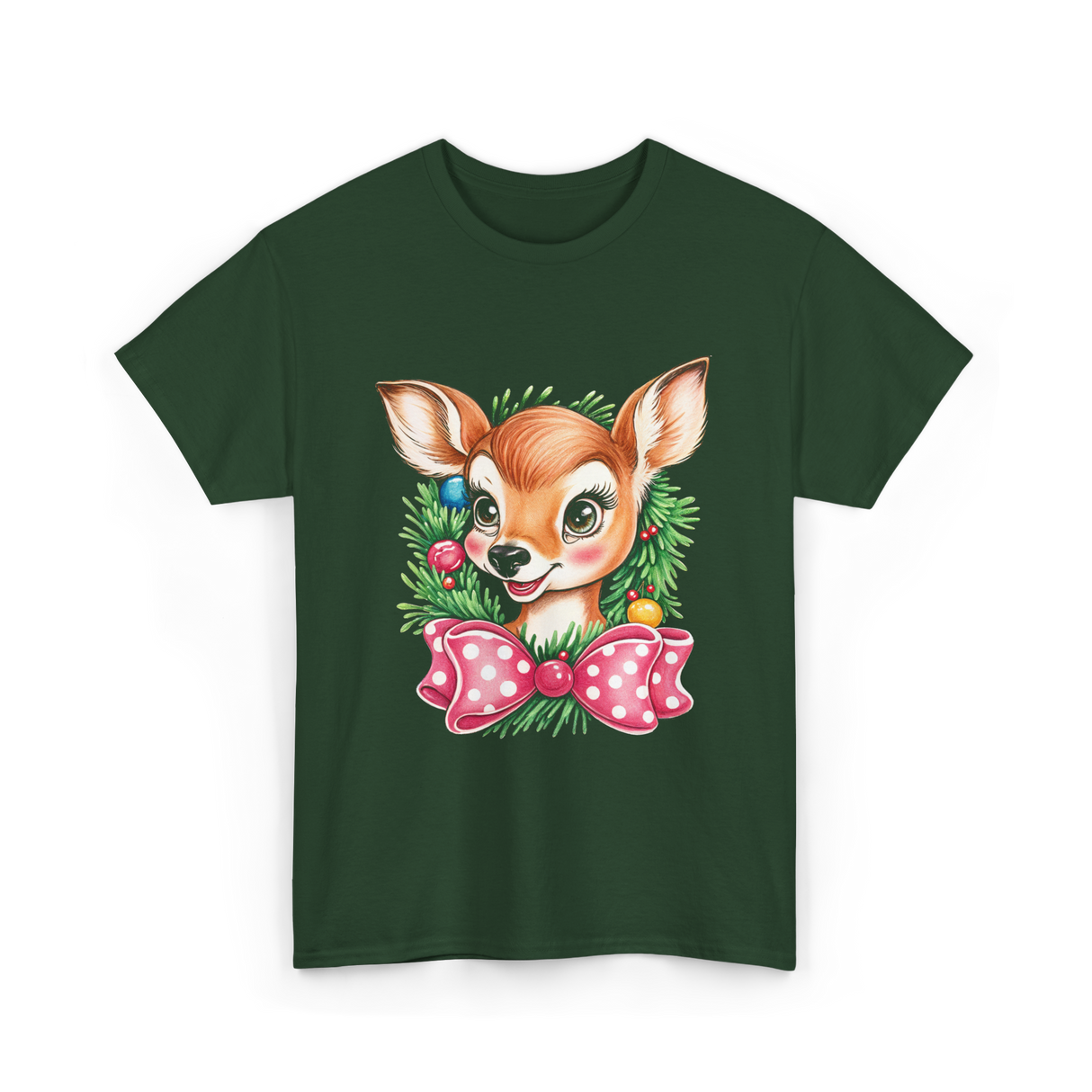 Cute Baby Deer Christmas Kids T-Shirt - Forest Green