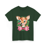 Cute Baby Deer Christmas Kids T-Shirt - Forest Green