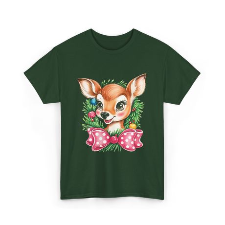 Cute Baby Deer Christmas Kids T-Shirt - Forest Green