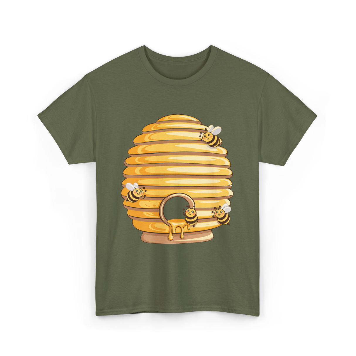 Cute Beehive Bees Honey Bee T-Shirt - Military Green