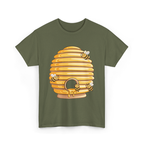 Cute Beehive Bees Honey Bee T-Shirt - Military Green