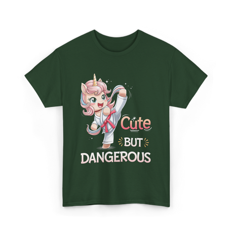 Cute But Dangerous Karate Unicorn T-Shirt - Forest Green