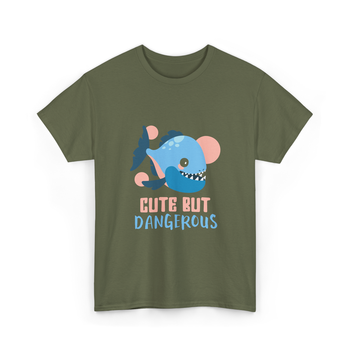 Cute But Dangerous Piranha Fish T-Shirt - Military Green