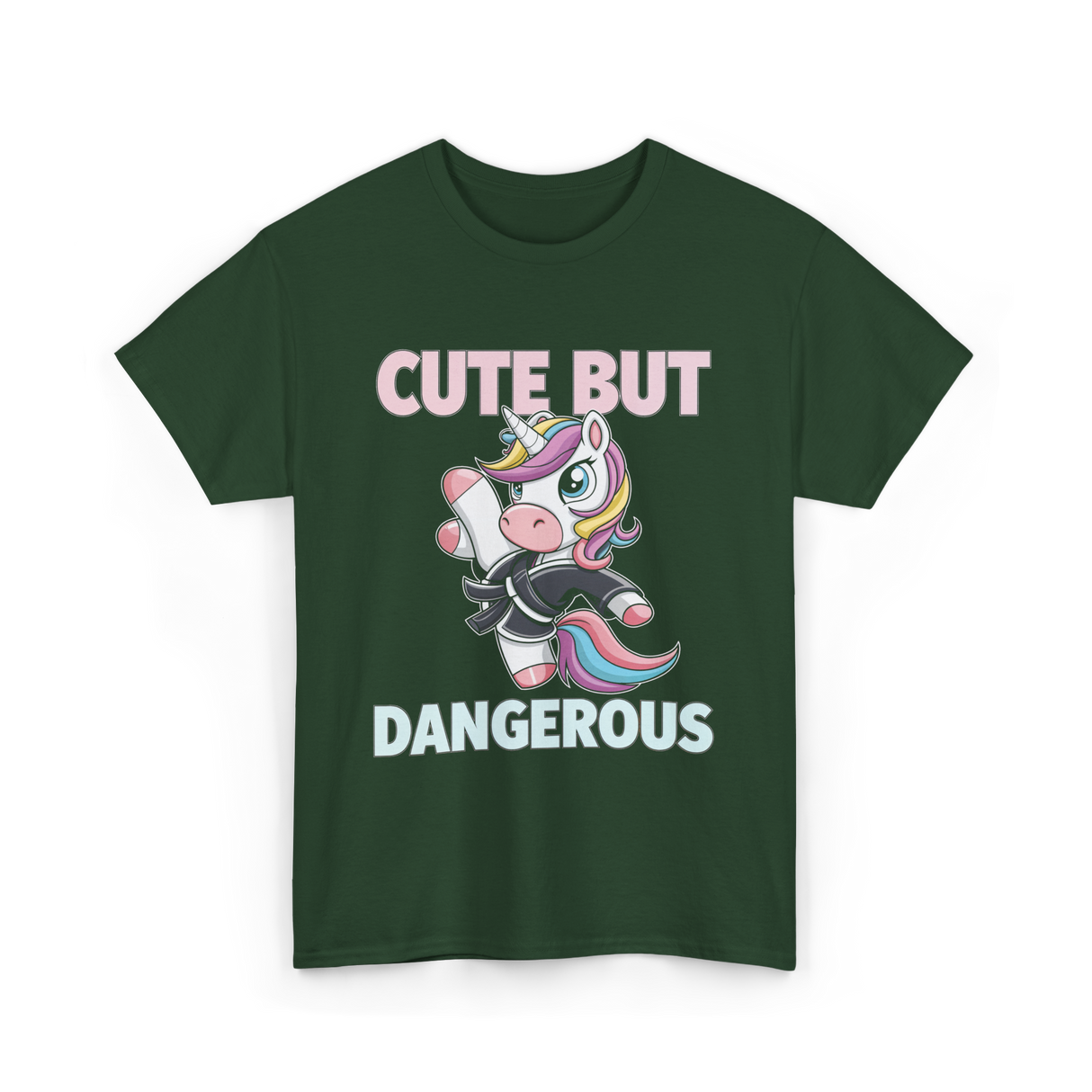 Cute But Dangerous Unicorn Karate T-Shirt - Forest Green