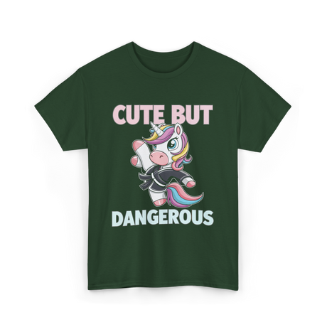 Cute But Dangerous Unicorn Karate T-Shirt - Forest Green