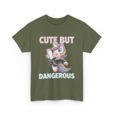 Cute But Dangerous Unicorn Karate T-Shirt - Military Green