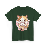 Cute Cat Bubble Tea Cat Kawaii T-Shirt - Forest Green