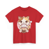 Cute Cat Bubble Tea Cat Kawaii T-Shirt - Red