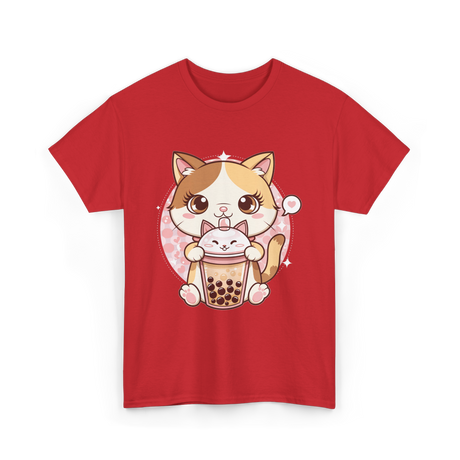 Cute Cat Bubble Tea Cat Kawaii T-Shirt - Red