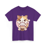 Cute Cat Bubble Tea Cat Kawaii T-Shirt - Purple