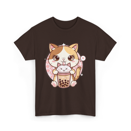 Cute Cat Bubble Tea Cat Kawaii T-Shirt - Dark Chocolate