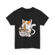 Cute Cat Eating Noodles Cat Lover T-Shirt - Black