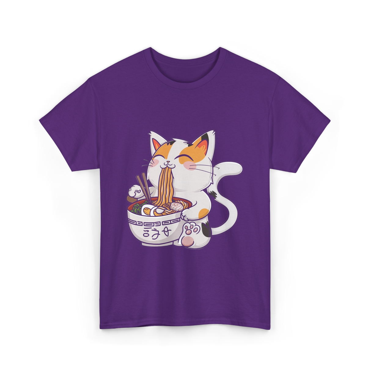 Cute Cat Eating Noodles Cat Lover T-Shirt - Purple