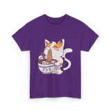 Cute Cat Eating Noodles Cat Lover T-Shirt - Purple