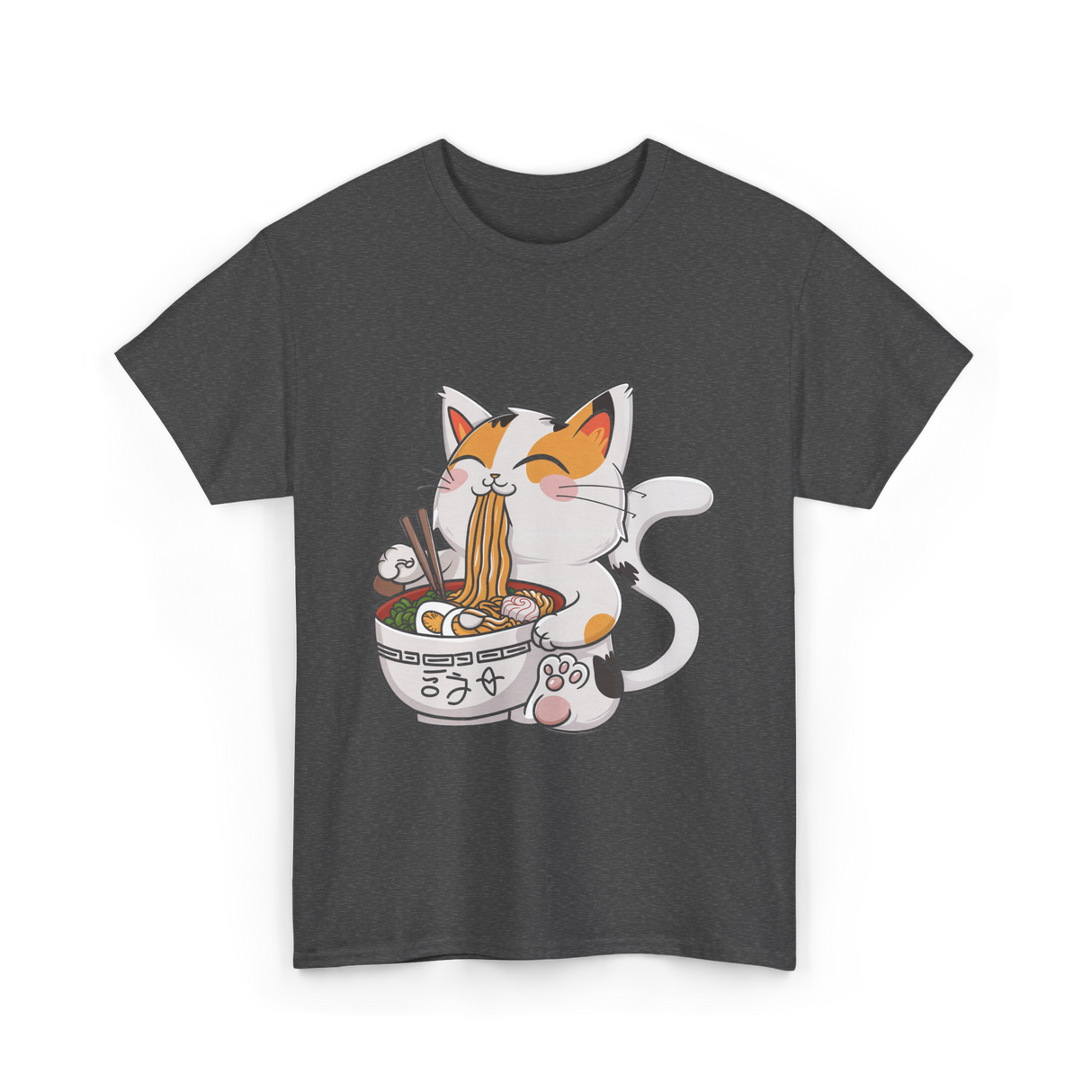 Cute Cat Eating Noodles Cat Lover T-Shirt - Dark Heather