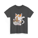 Cute Cat Eating Noodles Cat Lover T-Shirt - Dark Heather