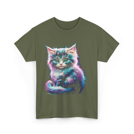 Cute Cat Galaxy Cat T-Shirt - Military Green