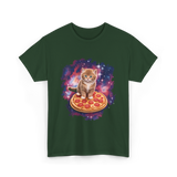 Cute Cat Pizza Space Cat T-Shirt - Forest Green