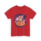 Cute Cat Pizza Space Cat T-Shirt - Red