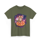 Cute Cat Pizza Space Cat T-Shirt - Military Green