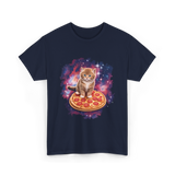 Cute Cat Pizza Space Cat T-Shirt - Navy