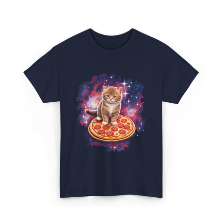 Cute Cat Pizza Space Cat T-Shirt - Navy