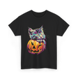 Cute Cat Pumpkin Halloween Cat Lover T-Shirt - Black