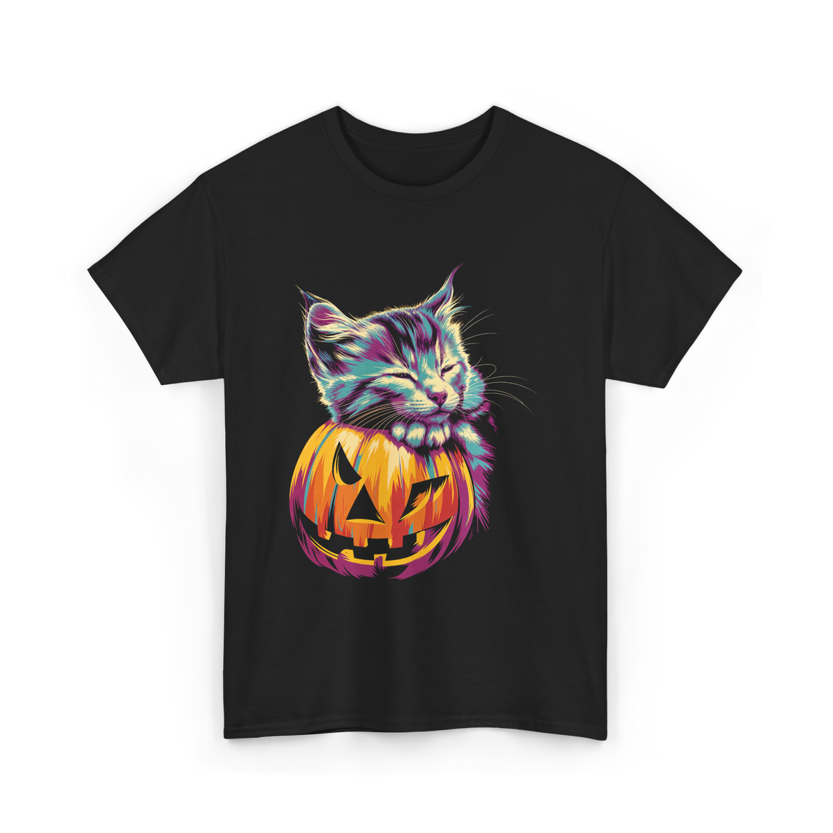 Cute Cat Pumpkin Halloween Cat Lover T-Shirt - Black