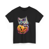 Cute Cat Pumpkin Halloween Cat Lover T-Shirt - Black