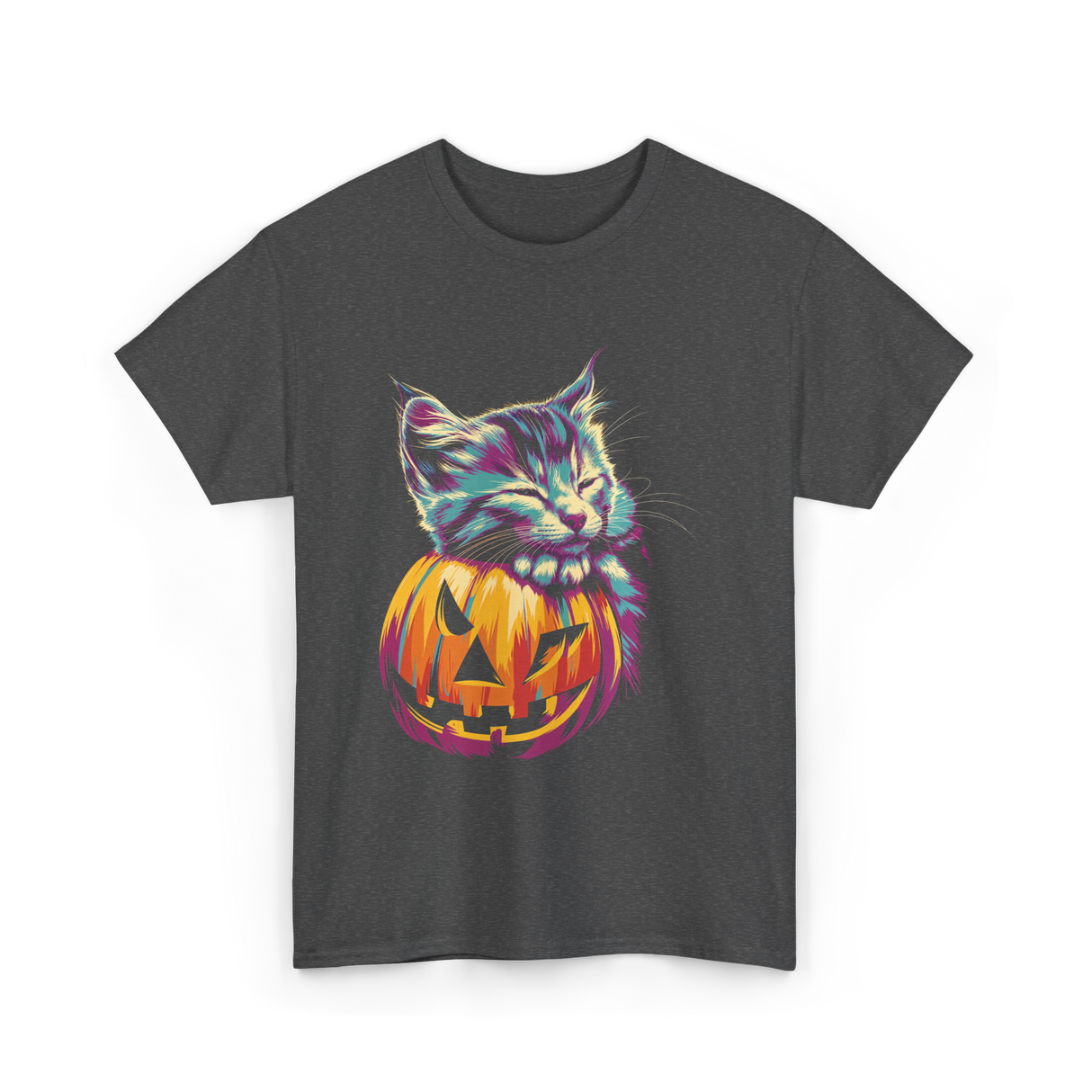 Cute Cat Pumpkin Halloween Cat Lover T-Shirt - Dark Heather