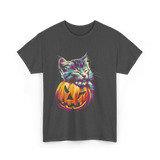 Cute Cat Pumpkin Halloween Cat Lover T-Shirt - Dark Heather