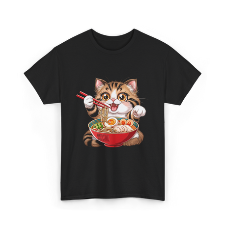 Cute Cat Ramen Anime Cat T-Shirt - Black