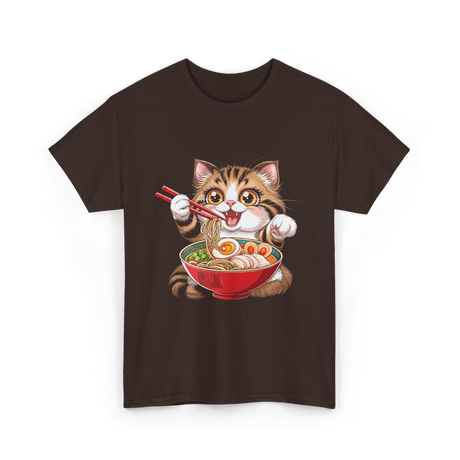 Cute Cat Ramen Anime Cat T-Shirt - Dark Chocolate