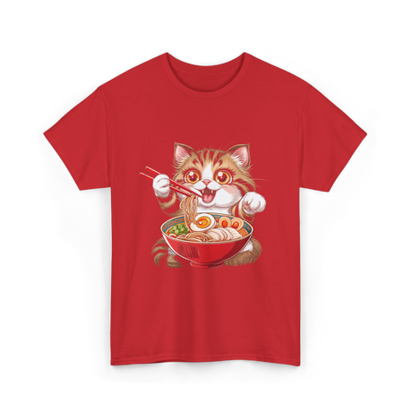 Cute Cat Ramen Anime Cat T-Shirt - Red