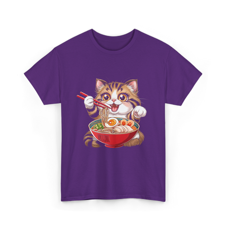 Cute Cat Ramen Anime Cat T-Shirt - Purple