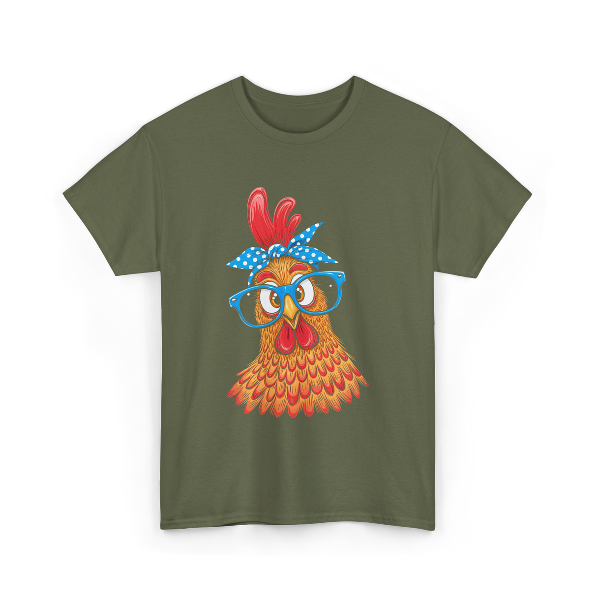 Cute Chicken with Glasses Chicken T-Shirt - Military Green