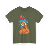 Cute Chicken with Glasses Chicken T-Shirt - Military Green