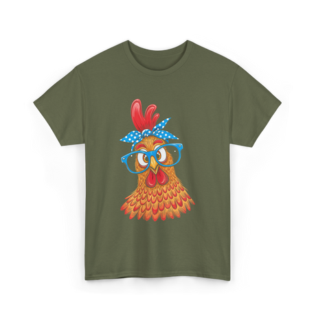 Cute Chicken with Glasses Chicken T-Shirt - Military Green