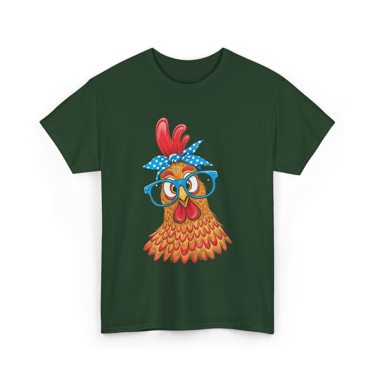 Cute Chicken with Glasses Chicken T-Shirt - Forest Green