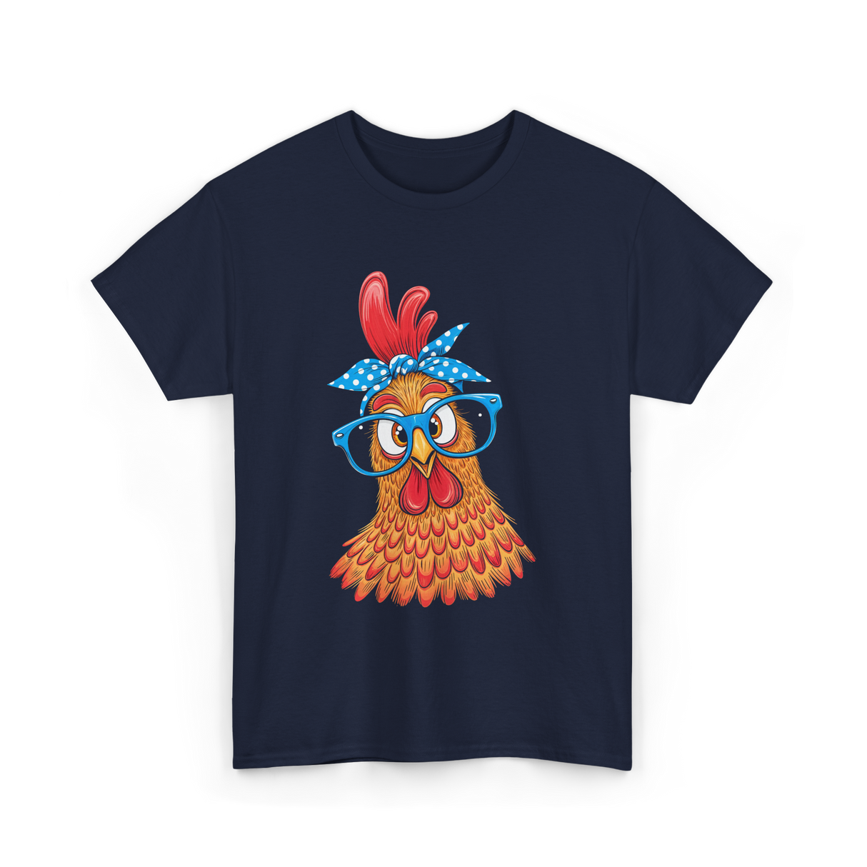 Cute Chicken with Glasses Chicken T-Shirt - Navy