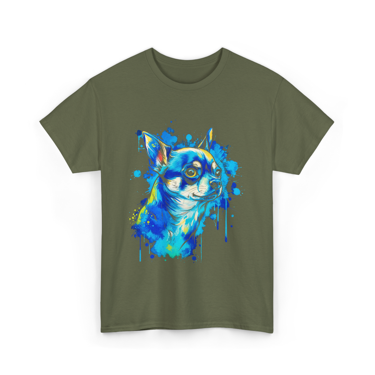 Cute Chihuahua Watercolor Dog T-Shirt - Military Green