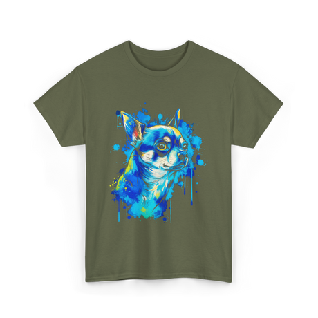 Cute Chihuahua Watercolor Dog T-Shirt - Military Green