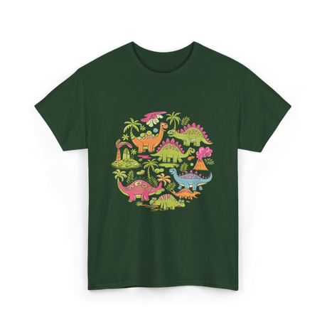 Cute Dinosaurs Dino Collection T-Shirt - Forest Green