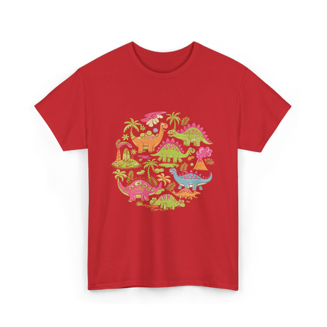 Cute Dinosaurs Dino Collection T-Shirt - Red