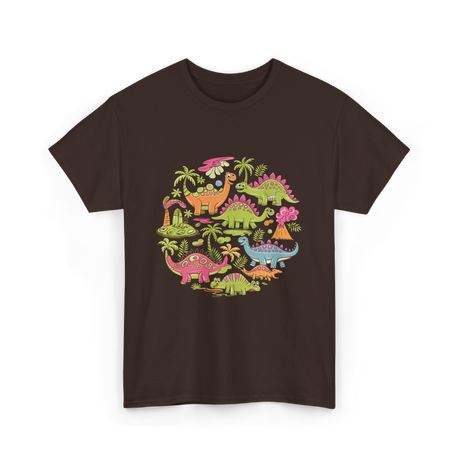 Cute Dinosaurs Dino Collection T-Shirt - Dark Chocolate