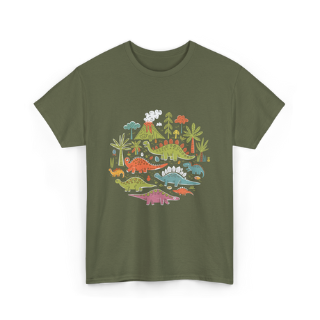 Cute Dinosaurs Dino Collection T-Shirt - Military Green